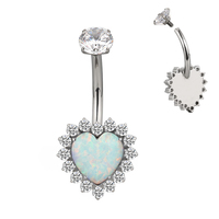 Implant Titane 14G Lunette Filetée Intérieurement Ensemble CZ Top Avec Coeur CZ Centre Fleur Ventre Nombril Anneau Nombril Anneau
