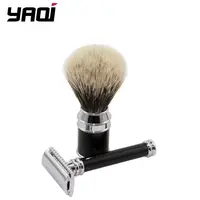 Yaqi conjunto de escova de barbear molhado, kit com alça de metal preta para homens