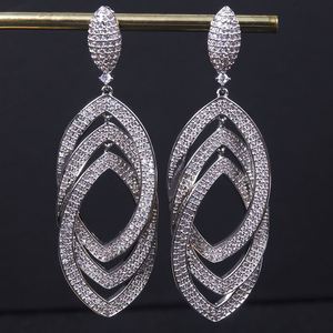 HIBRIDE Luxury Big Crossover Circle <b>Drop</b> <b>Earrings</b> for Women Wedding Full Cibic Zirconia Micro Pave Dubai <b>Bridal</b> Jewelry E-67 - Product Image 3