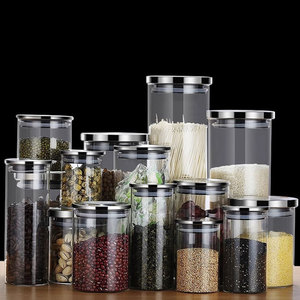 Bán Buôn Trong Suốt Thủy Tinh Borosilicate Cao Kín Lưu Trữ <span class=keywords><strong>Jar</strong></span> Với Thép Không Gỉ Bìa Trà Thực Phẩm Ngũ Cốc Đồ Ăn Nhẹ <span class=keywords><strong>Jar</strong></span> - Product Image 1