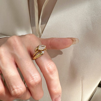 Bague ajustable de luxe en zircon marquise large empilable en deux parties au design unique pour femme, bijoux de mode