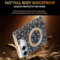 Étui de protection antichute pour iPhone avec support magnétique double axe et double flash diamanté pour écran pliable Apple