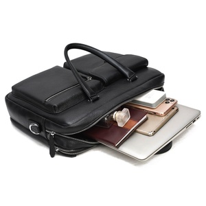 Sacoche de luxe portable en cuir véritable pour homme, en cuir de vachette pleine fleur, avec fermeture éclair, pour affaires et voyages - Product Image 6