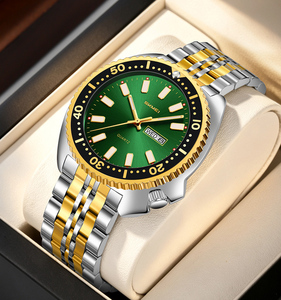 Montre homme nouvelle collection, style business, personnalisable, classique bicolore or et argent avec cadran vert et autres couleurs. - Product Image 1