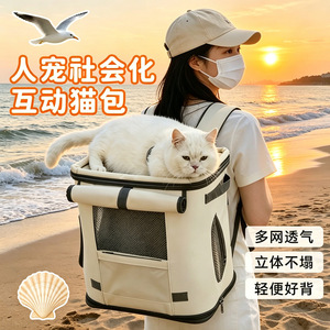 Interactive <b>Cat</b> <b>Backpack</b> Breathable Oxford Foldable Travel Pet Carrier Spring - Product Image 1