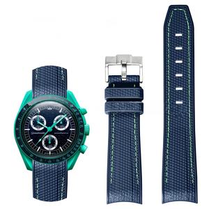 Bracelets de montre en silicone liquide souple de luxe, 20 mm, extrémités incurvées, remplacement pour Omeg-a Moonswatch, respirant, en <span class=keywords><strong>acier</strong></span> inoxydable - Product Image 1