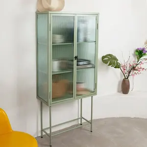 家庭办公室使用带玻璃门的金属书柜展示柜，客厅用金属古玩柜