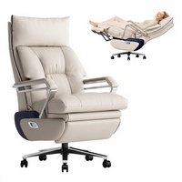 Chaise de bureau de direction haut de gamme en cuir véritable moderne avec fonction massage, hauteur réglable, base pivotante, multifonctionnelle et luxueuse