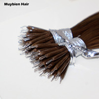 Extensions de cheveux vierges européens professionnelles à kératine nano, pré-collées, double trame, double tirage, avec perles Nanoring