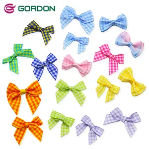 Gordon Ribbons Small Hand Made Plaid Ribbon Bow Pre Tie Gingham Ribbon Bows For Gift Decoration Bra Accessories