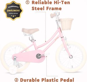 Bicicletta per Bambine Petimini 12-20 Pollici con Telaio in Acciaio, Cestino in Plastica, Freno a Disco, Monovelocità, Forcella Ammortizzata per Bambini 2-12 Anni - Product Image 3