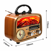 ELETREE YG-6031BTS Speaker Radio Vintage Bentuk Perapian BT FM AM SW Tenaga Surya Isi Ulang Jam USB TF Pemutar MP3