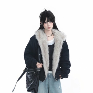 Nouvel an 2026 Y2K mode femmes <span class=keywords><strong>veste</strong></span> à capuche-col en fourrure manteau en <span class=keywords><strong>peluche</strong></span>, rétro Streetwear coupe ample, Style vêtements d'extérieur chauds - Product Image 3