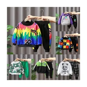 100% Cotton Comfortable Experience Boys and Girls Fashion Set Rainbow Printing Autumn and Winter Children's Set