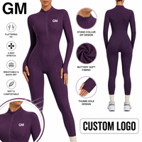 Combinaison de sport et yoga pour femme, à manches longues, avec demi-zip et passe-pouce, séchage rapide, ultra douce, sculptante, avec logo personnalisé, vente en gros GM