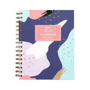 2024 Monthly Weekly Day Planner Custom Printing Hardcover Spiral Diary Pocket Journal Notebooks