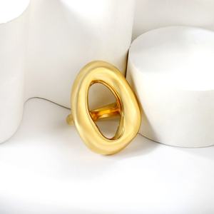 Bijoux de mode, bague géométrique minimaliste, vague irrégulière, ovale, creuse, en acier inoxydable, plaqué or 18 carats, anneaux circulaires pour femmes - Product Image 5