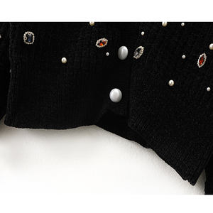 Suéter cárdigan tejido con costilla para mujer de color sólido enjoyado nuevo de primavera - Product Image 5