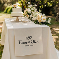 Chemin de table personnalisé en lin pour mariage et fête avec noms et date, fait main, design carré classique, décorations de table durables