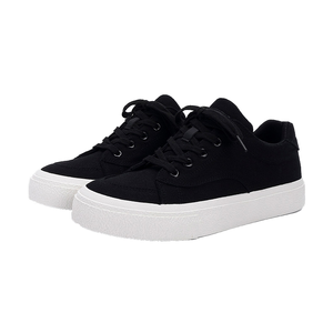 Wholesale Comfortable Black Retro Bread Flat Solid Sneakers Shoes Breathable Lace Rubber <b>Canvas</b> Shoes Height Increasing Lighted - Product Image 1