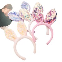 Serre-tête unisexe en peluche à sequins, fait main, oreilles de lapin de Pâques, accessoires de mode pour cheveux, décoration faciale, vente en gros