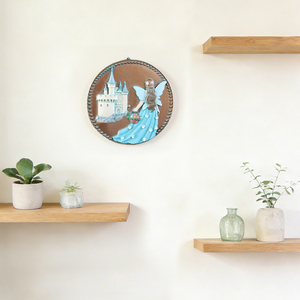 Prêt à être expédié : Plaque murale en résine 3D Fée et Château, Art mural Fée Princesse bleue peinte à la main pour la décoration intérieure - Product Image 5