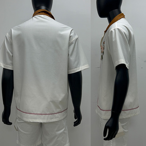 <span class=keywords><strong>Chemise</strong></span> 100% coton 260 Gsm Impression personnalisée Graphique T-shirt à épaules tombantes <span class=keywords><strong>Floral</strong></span> Blanc Brodé Chemises en lin boutonnées pour hommes - Product Image 2