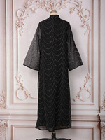 Abaya de Dubaï pour femmes, col montant, encolure en V, manches évasées, kaftan, broderie florale 3D avec strass, robe longue musulmane