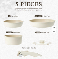 Ensemble de 5 ustensiles de cuisine détachables en aluminium de qualité alimentaire avec poignées en silicone, casseroles et poêles durables avec fond à induction