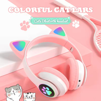 Mignon Kitty Oreille Stéréo Sans Fil Casque Pliable Stéréo HI-RES Audio Avec Micro Sur L'oreille Casque