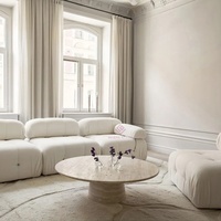Table basse contemporaine en pierre de travertin blanc naturel Canapé de salon Rond Tables minimalistes de luxe en pierre design