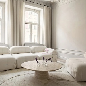 Tavolino <span class=keywords><strong>da</strong></span> salotto in pietra travertino bianco naturale contemporaneo <span class=keywords><strong>divano</strong></span> rotondo in pietra di lusso di lusso tavoli minimalisti di lusso - Product Image 4