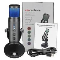 Microphone à condensateur filaire professionnel MU900 Pro avec éclairage RGB, connexion USB, cardioïde, pour streaming en direct et enregistrement, en métal