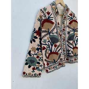 Chaqueta elegante de invierno con diseño Suzani para mujer, elegante Abrigo acolchado XL, bordado desmontable, estampado, cremallera de algodón Regular - Product Image 2