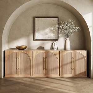 Mid Modern Minimalist Oak Fluted Arched Symmetrical 3 Pieces Modular Buffet <b>Sideboard</b> Cabinet for Home Dining Room - Product Image 1