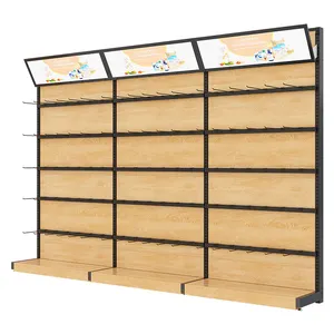High Quality Beautiful Shelf Wood Floor Display Racks Supermarket Shelves Metal With 30 Hooks
