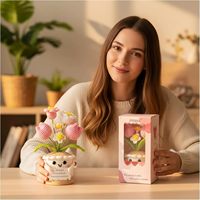 Ornamen Bunga Tulip Rajutan Tangan NUALLY, Kartu Ucapan, Dekorasi Meja Lucu, Bahan Baja Paduan, Hadiah Ulang Tahun/Hari Raya, Penuh Sentuhan