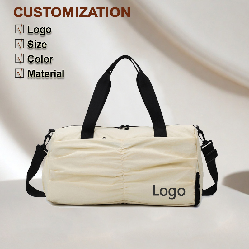 Professional OEM ODM Bag Manufacturer Ladies Ruffled Polyester Travel Sports Gym Sling Hand Bag