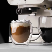 Tasse à café en verre à double paroi 250ml Tasses à cappuccino Latte Tasses à café en verre transparent avec poignée et boîte