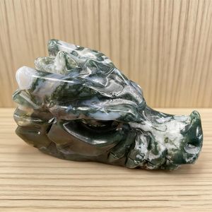 Pierre sculptée en agate mousse naturelle de 3 pouces, tête de dragon, avec inclusion de mousse naturelle, figurine de dragon en cristal, décoration Feng Shui, cadeau - Product Image 5