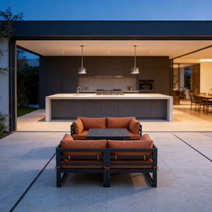 Conjunto de Muebles de Exterior con Recubrimiento en Polvo, en Forma de U, de Aluminio Impermeable y Teca, Sofá Modular Seccional para Jardín - Product Image 5