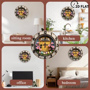 Round Wooden Wall <b>Clock</b> 25x25cm Hollow Silent Non Ticking Home Decor Art - Product Image 5