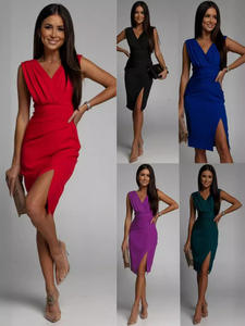 Vestido Largo de Verano 2026 Estilo Europeo y Americano, Nuevo Vestido de Noche con Cuello en V, Sin Mangas, Abertura Lateral y Cintura Alta para Mujer - Product Image 1