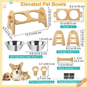 Support en bambou pour gamelles surélevées en acier inoxydable 304 pour chiens et chats - Product Image 1