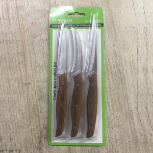 Ensemble de 3 couteaux à découper les aliments en acier inoxydable 3Cr13 avec manche en bois, pour fruits et légumes, pour hôtels et Horeca - Product Image 2