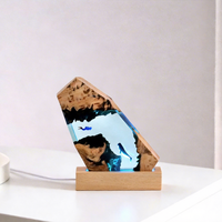 Lampe de table décorative 3D en résine époxy faite à la main, paysage de grotte sous-marine, scène de plongée, base en bois USB, lumière nocturne