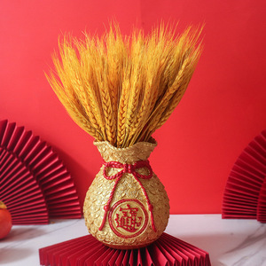Vase en résine Kch, motif épis de blé, fleurs séchées, style chinois, décoration intérieure, cadeau de déménagement, design sac porte-bonheur rouge et or - Product Image 3