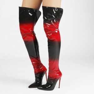 Black Red Gradient Color High Heel Thigh High Boots Women's Stiletto <b>Shoes</b> Back Zipper Over Knee Big Size 47 - Product Image 1