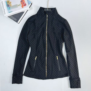 USA Warehouse Black <b>Spotted</b> Quick Drying Stand up Collar Gold Zipper Yoga Jacket Set for Fitness&yoga Wear - Product Image 1