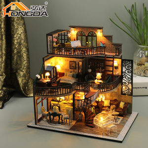 Hongda M2132 design personalizzato tre piani villa casa delle bambole in legno fai da te in miniatura kit <span class=keywords><strong>per</strong></span> le ragazze - Product Image 3